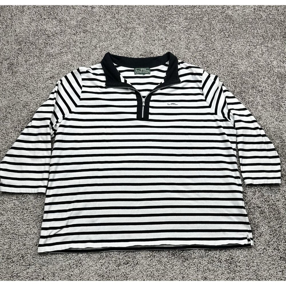Lauren Ralph Lauren Shirt L Striped 1/4 Zip Nautical Old Money Quiet Luxury